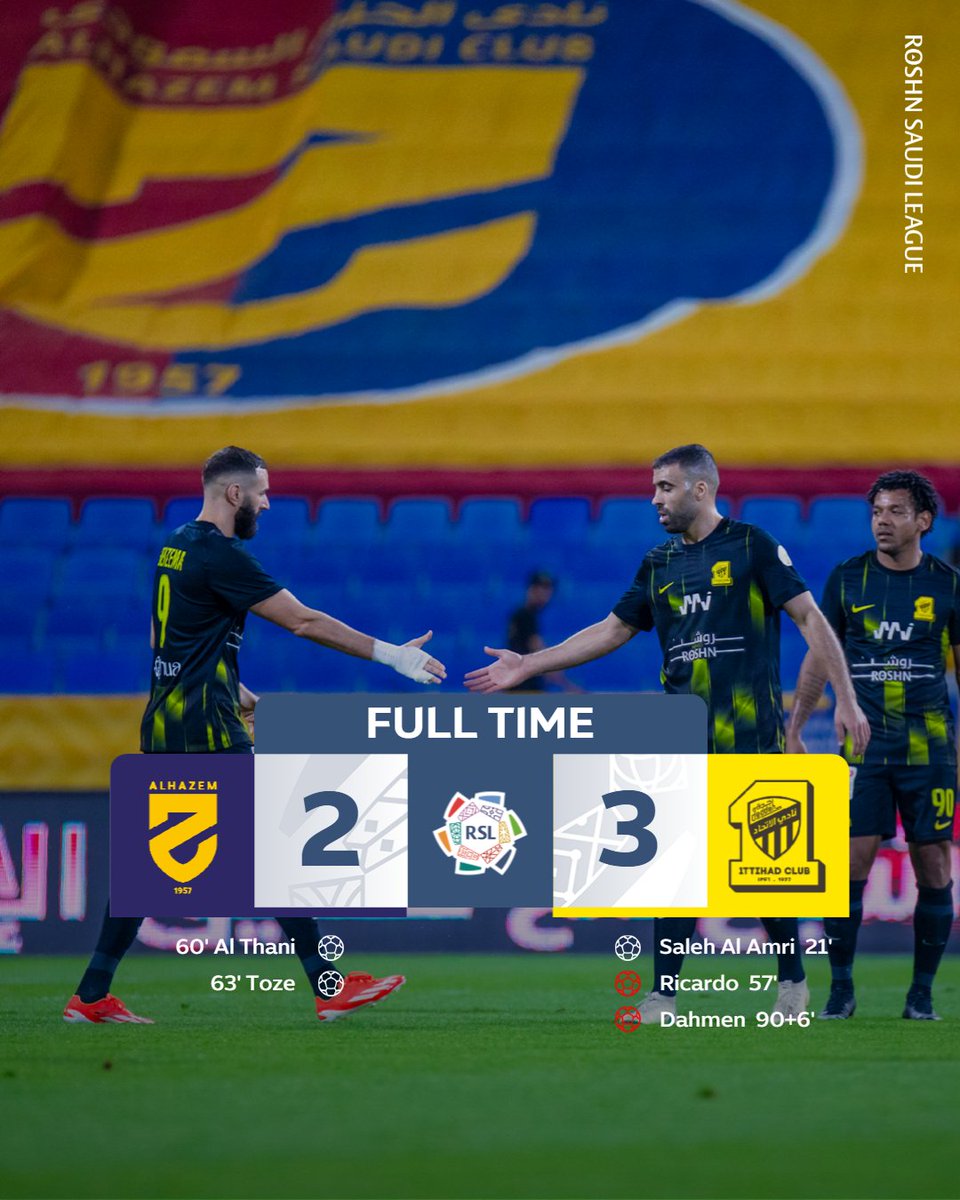 FT: Al Hazem 2-3 Al Ittihad

An incredible game sees Al Hazem score 2 goals in 3 minutes, and @Hegazi win it at the death for Al Ittihad 🤯

#yallaRSL