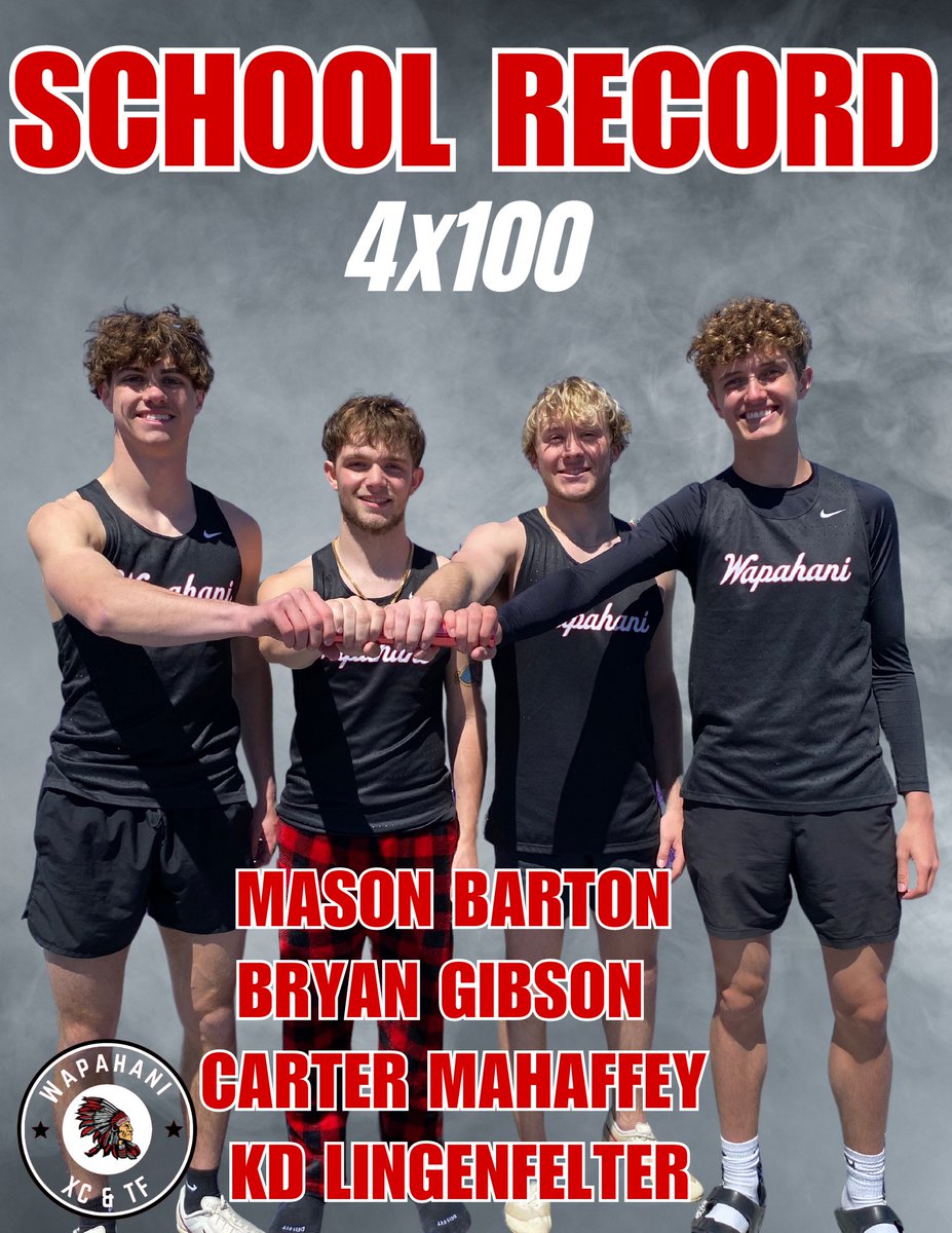 bo_stevenson's tweet photo. TWO MORE SCHOOL RECORDS FOR Wapahani Track today!

Congrats to the Boys 4x100 and SMR teams for their record breaking performances in windy/chilly conditions! 

LETS GO! https://t.co/gGDIn0Ig0R