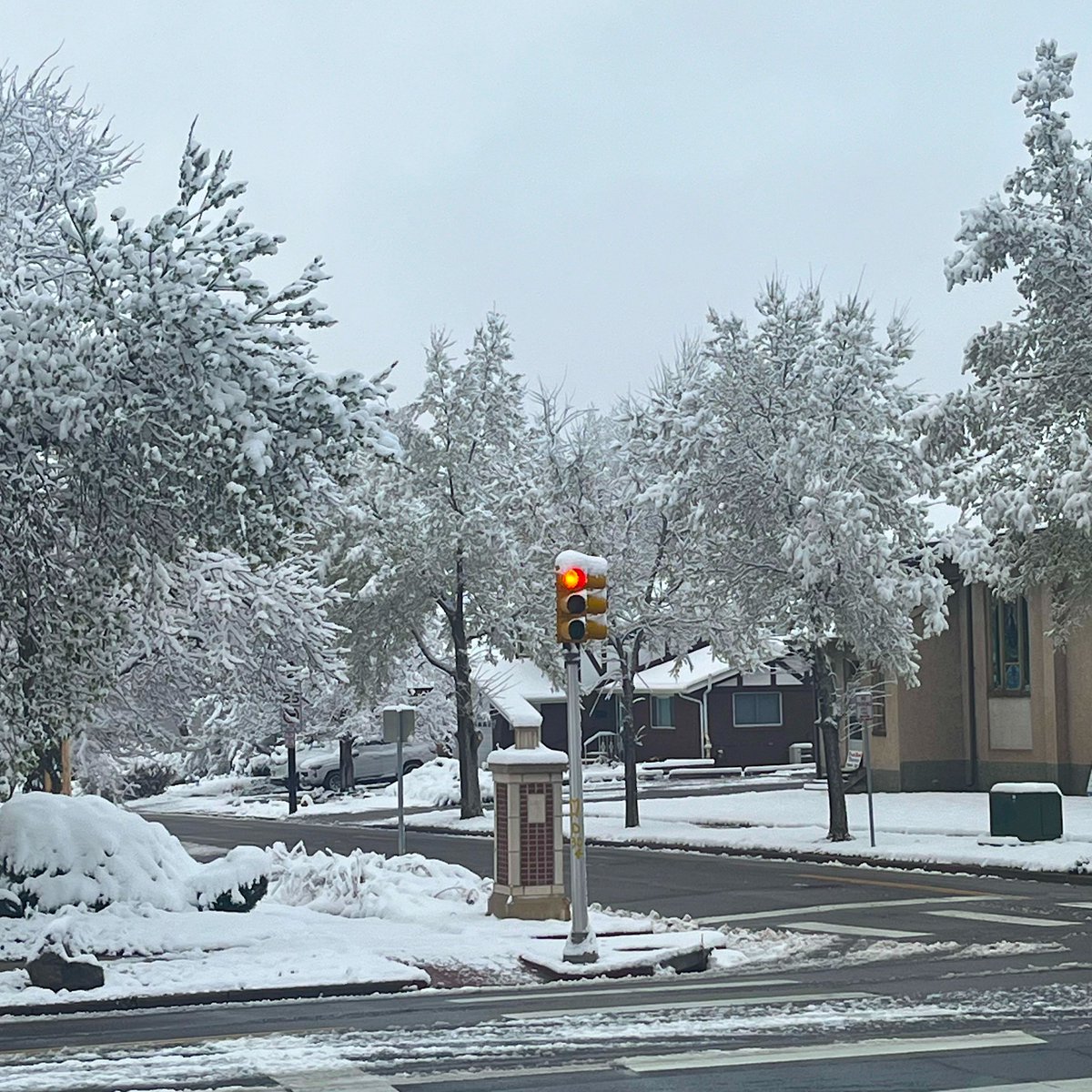 Denver street corner early this morning. We got 4-6' of snow, maybe the last spring snow this year. #Colorado