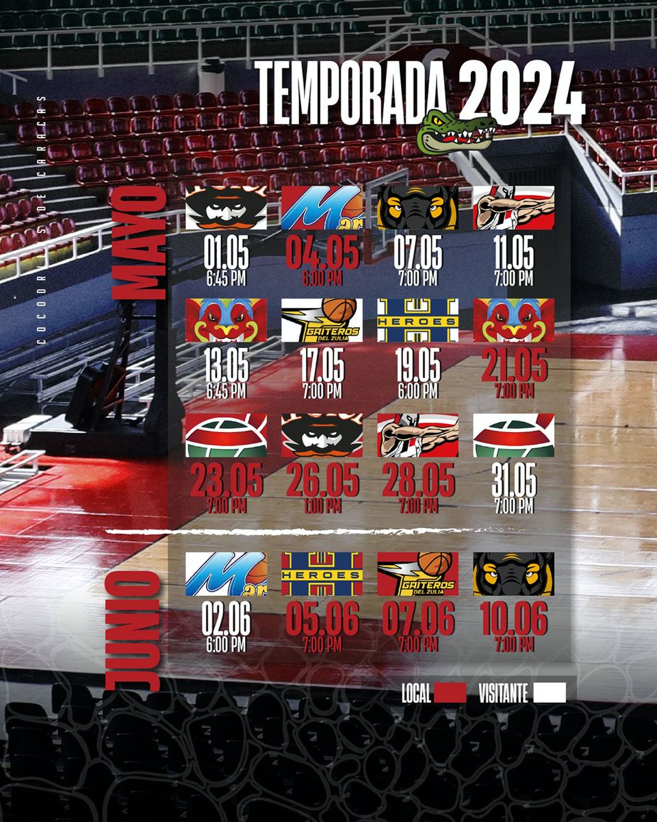 cocodrilosbbc's tweet photo. ¡Así jugaremos la ronda regular de la temporada 2024 de la Supeliga Profesional de Baloncesto!

¡Acompáñanos en casa y defendamos con orgullo el coso saurio, porque Caracas es Cocodrilos! 🔥🏀🐊

#CocodrilosCCS
#CaracasEsCocodrilos https://t.co/OIXViUxITl