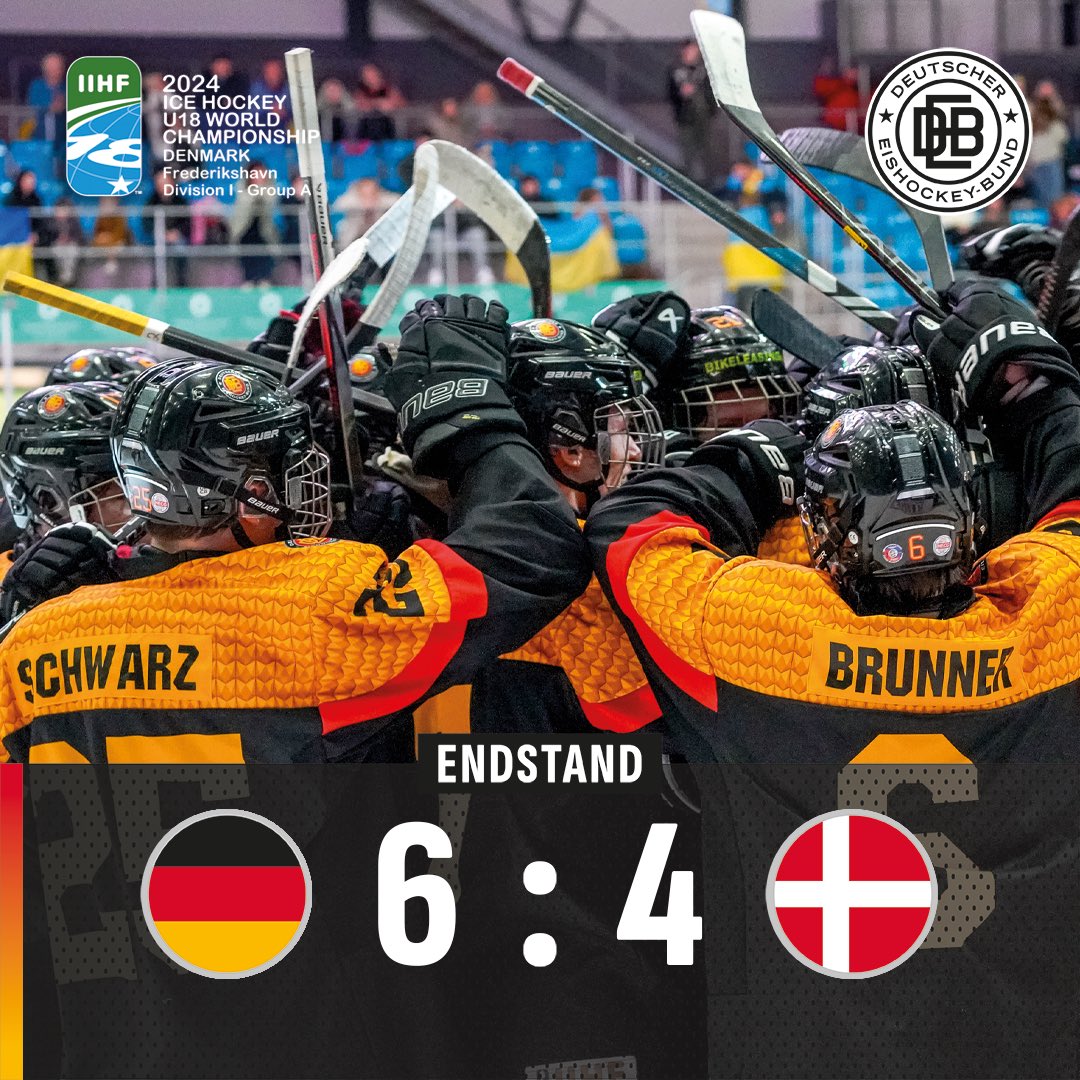 YESSSSSS 🤩 Unser DEB-U18-Team 🇩🇪 kann sich in einer nervenaufreibenden letzten Partie gegen Dänemark 🇩🇰 durchsetzen &amp; bleibt ungeschlagen im Turnier 💪🏻  Mit dem Turniersieg steht ebenfalls auch der Aufstieg in die Top-Division fest 🙌🏻🤩 Good Job Jungs!
#debteams #GERDEN
