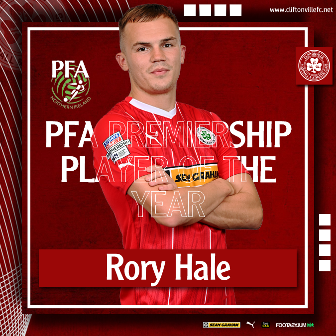 cliftonvillefc's tweet photo. 🥇 Congratulations to Rory Hale, who has this evening been named the inaugural @PFA_NI Premiership Player of the Year.

➡️ https://t.co/zYYSWHUEsP https://t.co/2Bm05feNhu