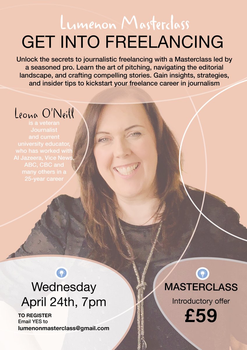 Want to get into Freelance Journalism? Want a FREE cheatsheet with tips on how to get started? Email me at lumenonmasterclass@gmail.com and I'll send it to you. And don't forget my Get Into Freelancing Masterclass is next Wednesday evening, 7pm