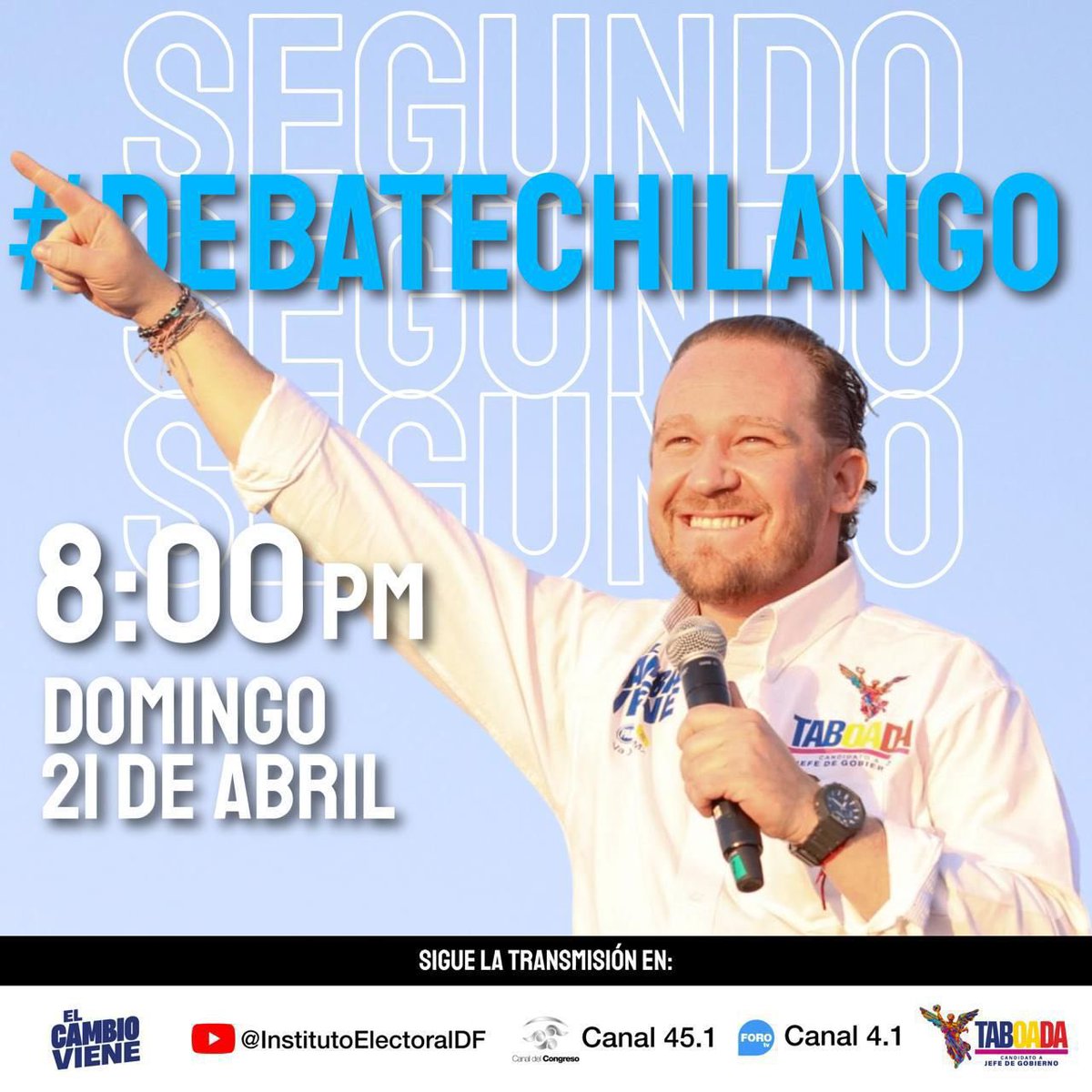 Mañana es el 2do. #DebateChilango. 🗓️21 de abril 🕗20:00 horas #TaboadaJefeDeGobierno #TaboadaGobernadorCDMX #Vota2deJunio #VotoChilango @STaboadaMx @FCN_mx @redesunidosmx @SocCivilMx Sigue la transmisión por 👉youtube.com/watch?v=1Hmo22…