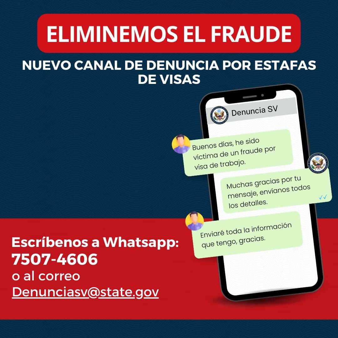 ¿Has sido víctima de fraude con visas de turismo o trabajo? Contamos con un nuevo canal de denuncia. Escríbenos a nuestro número de whatsapp 7507-4606 y eliminemos juntos el fraude.