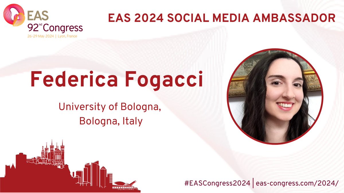 Thrilled to serve with a terrific team of colleagues as #SoMe Ambassador during the upcoming #EASCongress2024 in Lyon 🇫🇷 Follow us on X as we head into this incredible meeting. Will be tweeting about the latest in #atherosclerosis and #CvPrev @society_eas @EASCongress @Unibo