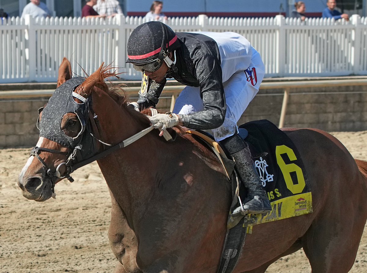 Third win in a row and first in a stakes for Call Another Play, who takes 1 1/16M Weber City Miss @LaurelPark with Jaime Rodriguez aboard. 3YO @MarylandTB filly by Audible trained by @trombetta_mike for breeder/owner Larry Johnson. (@jeffreypix/MJC 📷)