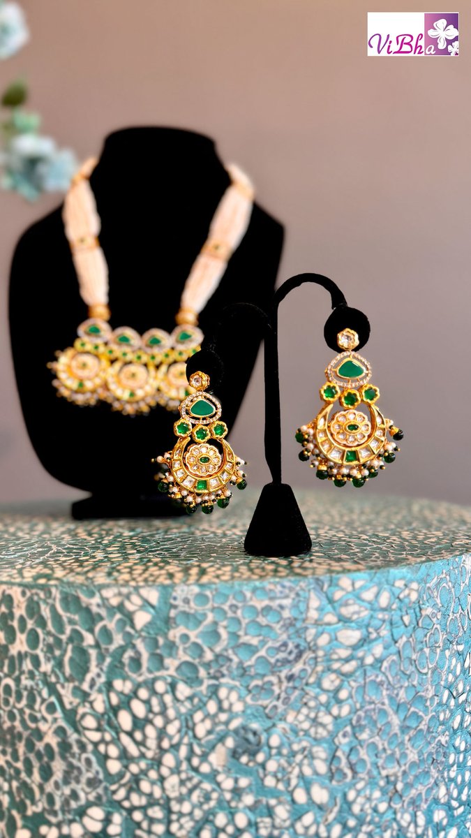 ViBha's pearls and green Jade necklace set with earrings! #designerVinayaGopisetti #pearls #green #jade #chandbali #sophesticatedLook #eyecatcher #jewelryaddict #jewellery #traditional #Indian #weddings #reception #housewarming #SanJose #bayarea #premiumstones #fashionJewellery