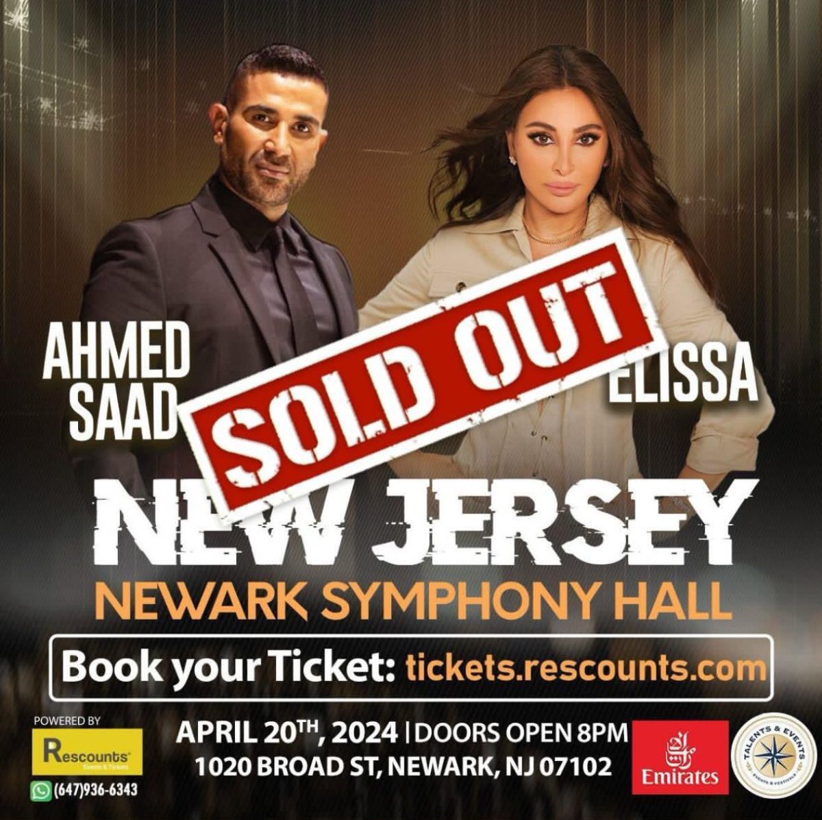 New Jersey Concert - Sold Out - 🔥👏 #Elissa_USA_Tour @elissakh ❤️ @Starsonboard9 @ERecordsMusic