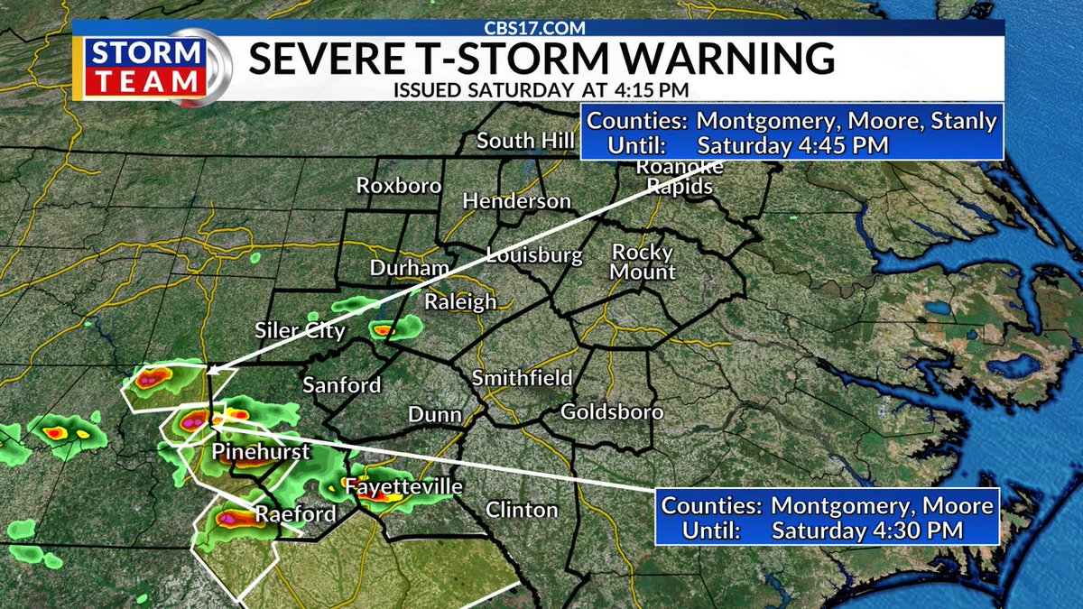 A SEVERE THUNDERSTORM WARNING has been issued for parts of central NC & southern VA. Be aware of hail & damaging wind in these areas. #ncwx