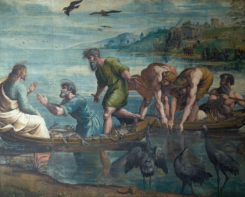 The Miraculous Draught of Fishes (1515) by Raphael (Raffaello Sanzio), 1483-1520.
#DivinityArrived #soulfulart #artandfaith #apaintingeveryday
#LoveCameDown #betweenstories #KyrieEleison #goodfriday #easter #resurrection #emmaus #theappearancesofjesus More info in comments. 1/3