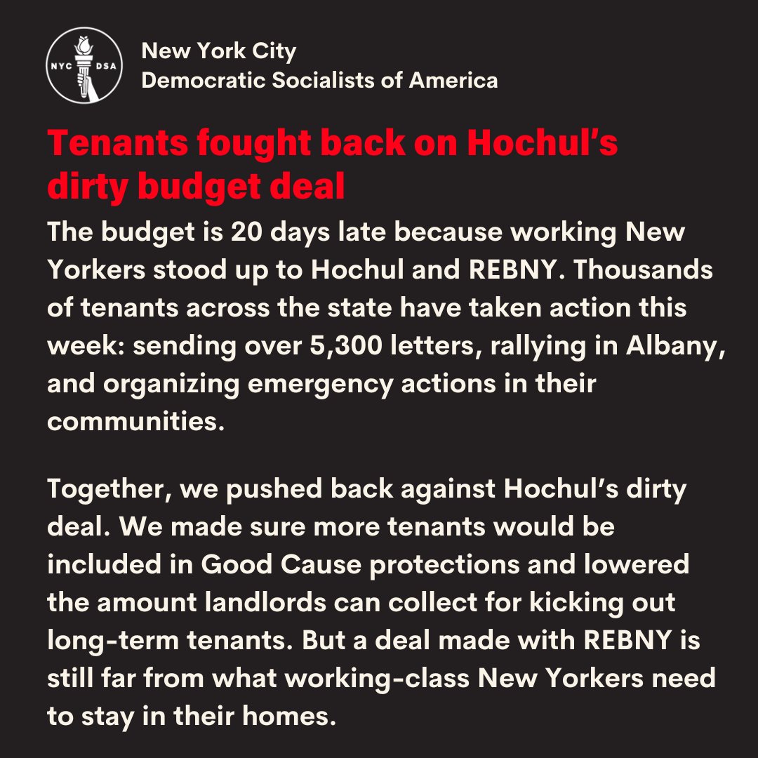 STATEMENT: NYC-DSA Denounces Hochul’s Landlord Giveaway Budget 🌹Read the full statement: Socialists.nyc/budget24