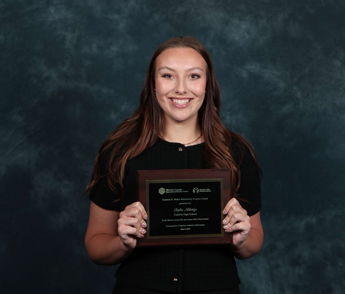 Congratulations to Franklin City Schools' Franklin B. Walter Scholarship winner, Sophia Aldridge. Aldridge was recently honored at a banquet at the Warren County ESC. She plans to attend Indiana University this fall. Sophia recognized Veronica Kiefaber as her mentor.