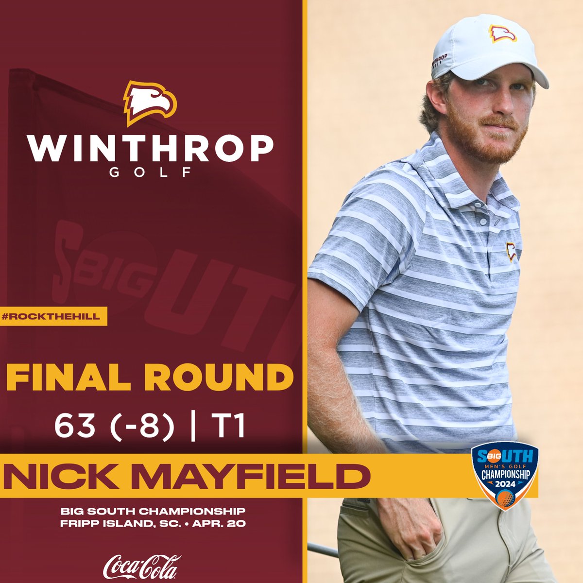 🚨𝗥𝗘𝗖𝗢𝗥𝗗 𝗔𝗟𝗘𝗥𝗧🚨

Nick Mayfield posted a collegiate-low 63 in the final round of the <a href="/BigSouthSports/">Big South Conference</a> Championship to finish T1

Mayfield's 8-under round ties program record

#ROCKtheHILL | #BigSouthMGOLF