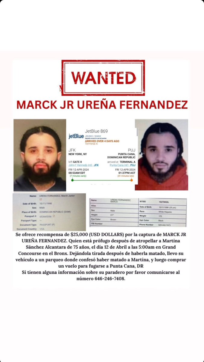 AngelTarazona's tweet photo. Wanted by @NYPDnews se ofrece recompensa quien ayude a captura. @RamontolentinoT @ListinDiario @DiarioLibre @PeriodicohoyRD @Telenoticiasrd @TelemicroHD @pesqueiradiego @PoliciaRD @CENTRALDICRIM #MarckJRUreñaFernandez actualmente esta Republica Dominica. https://t.co/4nKJppwm1z