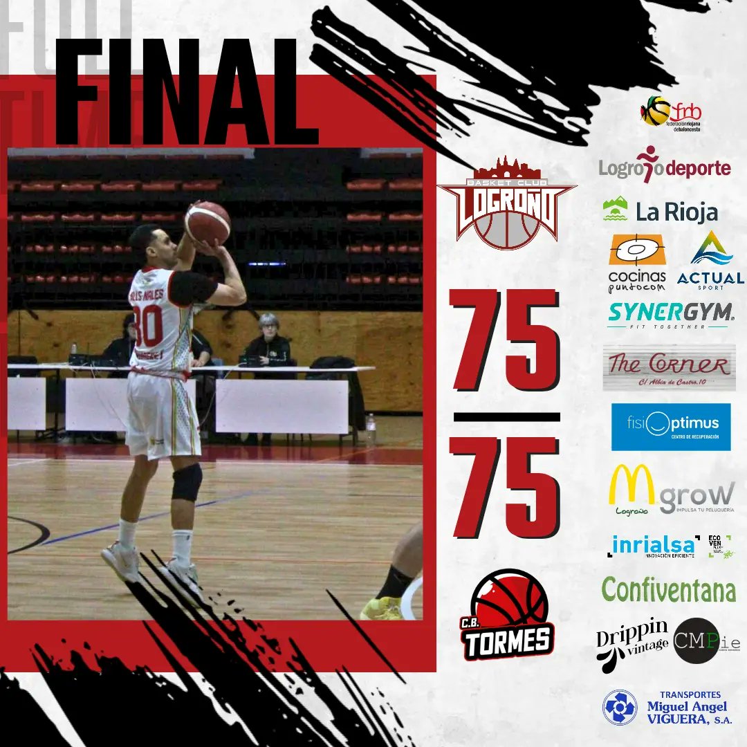 FINAL | LBC @cocinascom 75-75 CB Tormes Todo quedará para la vuelta. El LogroBasket empata en el primer encuentro. Enorme hoy las gradas, sin duda alguna un factor importantísimo para que los #Blanquirrojos⚪️🔴 llegaran al final con opciones. 📊👇🏻 baloncestoenvivo.feb.es/partido/2395561