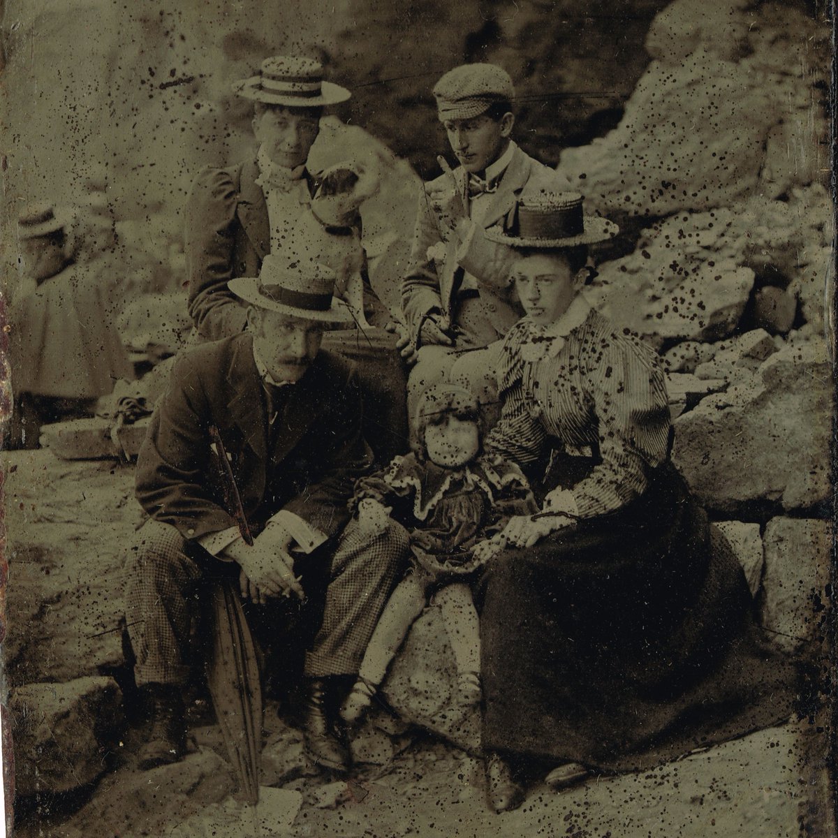A recent donation of some rare tintype images taken on Perranporth Beach. People posed for their pictures against the back drop of the cliffs and the photographer developed their images in a nearby cave.