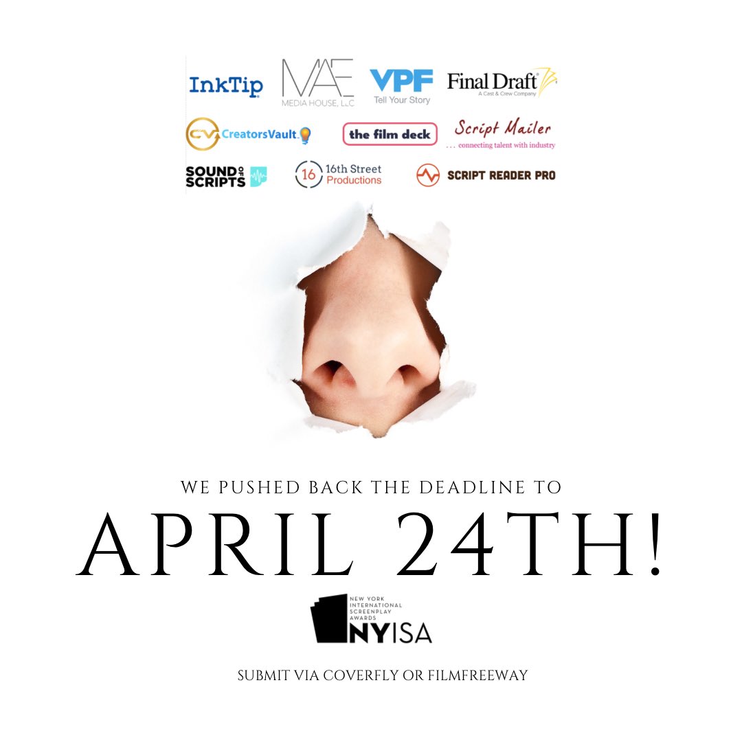 Due to the high demand, we pushed back the deadline to APRIL 24th!!

Click here to submit via @Coverfly writers.coverfly.com/competitions/v…

#screenwriters #screenwriting #prewga #writerscommunity #screenplay