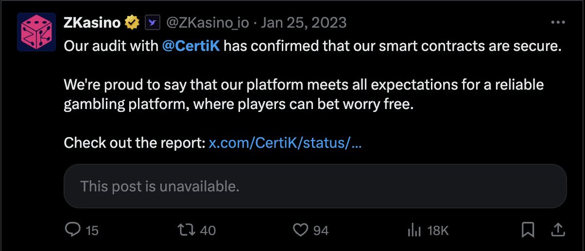 ZKasino proudly displays CertiK audits. If you gave them money you deserve to lose ALL of it.