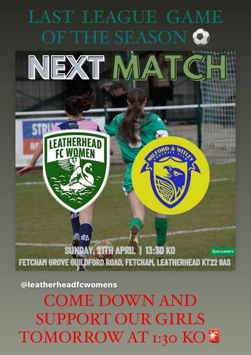 Tomorrow is our last league game of the season. Come and cheer the ladies on. @ClubTanners @LeatherheadFC