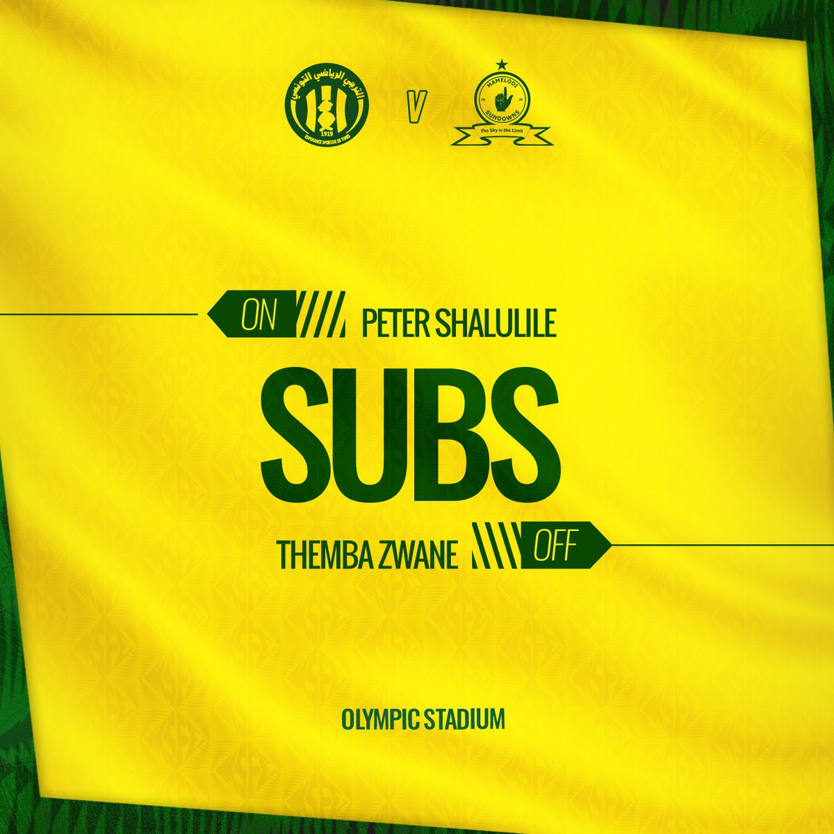 69' Subs 🚫 Themba Zwane ✅ Peter Shalulile #Sundowns #DownsLive #TotalEnergiesCAFCL