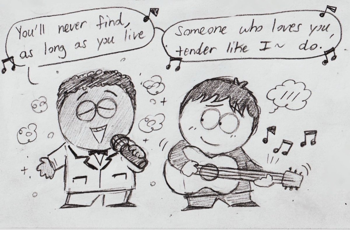chedarrCheese's tweet photo. Tolkien and Stan performing. Inspired by the episode “Wing”. (Tolkien is singing “You'll Never Find Another Love Like Mine”)

Request for #stolkien #spstan #sptolkien https://t.co/HGaG28BN1p