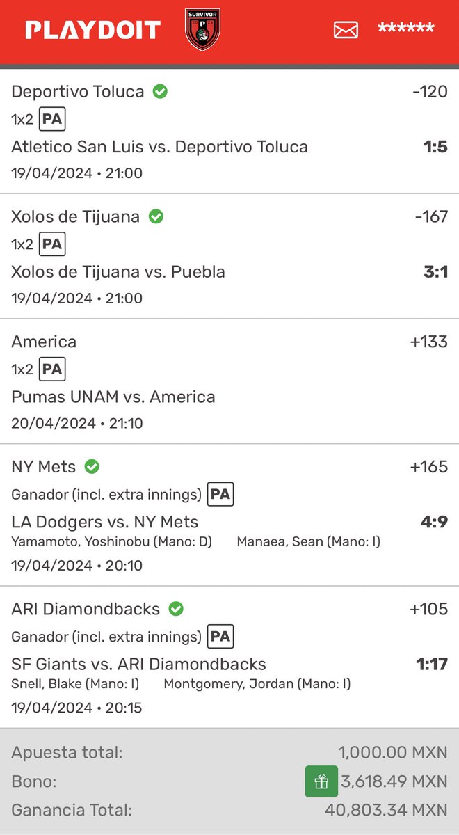 Si gana hoy el America gano + 40,000 pesos 🤯🍀

Si gana sortearé 2 bonos de $1000 entre los que dejen su Like, RT y me sigan ☑️

#LigaMX #ClubAmerica #Parlay #Sorteo
