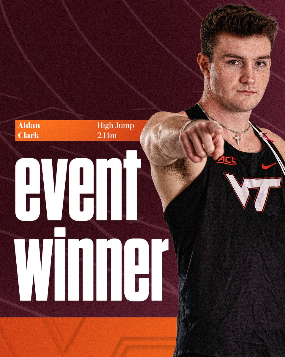 𝙀𝙫𝙚𝙣𝙩 𝙒𝙞𝙣𝙣𝙚𝙧🏅 Aidan Clark finished first in the high jump clearing 2.14m (7' 0.25')! #Hokies 👟
