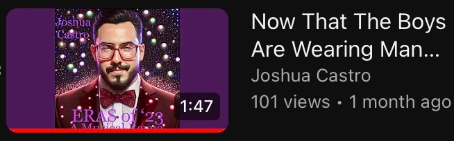 JCastroAuthor's tweet photo. Fantastic‼️ 
“Now That The Boys Are Wearing Man-Dresses” is the first song off my new #ERASof23 album to hit 100 views on Youtube 🎉 THANK YOU❣️

Shoutout to all the man-skirters of the world! 👨🏻‍🦱👗👨🏽‍🦱👘👨🏿‍🦱🥻 https://t.co/A3bWWzhN7J