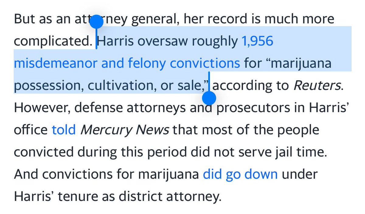 @KamalaHarris Kamala Harris is gaslighting like usual. As attorney general of California: Harris oversaw roughly 1,956 misdemeanor and felony convictions for “marijuana possession, cultivation, or sale.”