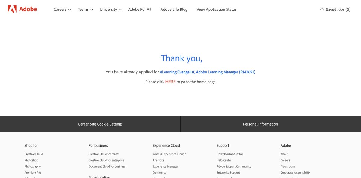 FuriousWrite's tweet photo. @AdobeCareers can you help a brother out? I applied and this is what shows up... #Recruiting https://t.co/MjKbdn39Gr