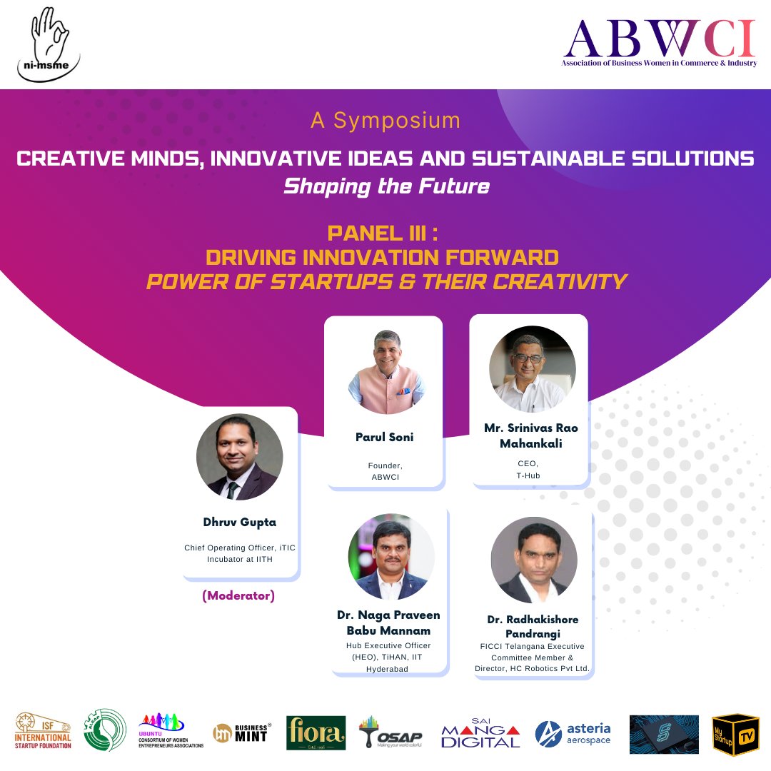 Meet the thought leaders who will be sharing their insights at the panel 'Driving Innovation Forward: Power of Startups & Their Creativity' at the symposium, 'Creative Minds, Innovative Ideas and Sustainable Solutions - Shaping the Future'. 🤝✨