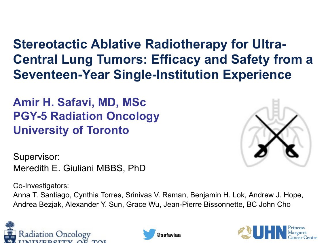 🙏 Ontario Thoracic Cancer Conference #ThoracicCPD #MacCPD @McMasterCPD for best abstract/oral award! 

60 Gy/8 to ultracentral tumors w/ limited OAR hotspots & moderate Dmax ➡️ low G3+ tox in well-selected pts (no PBT invasion, no nodes) 

More to come @RadMedPM @MeredithGiulia1