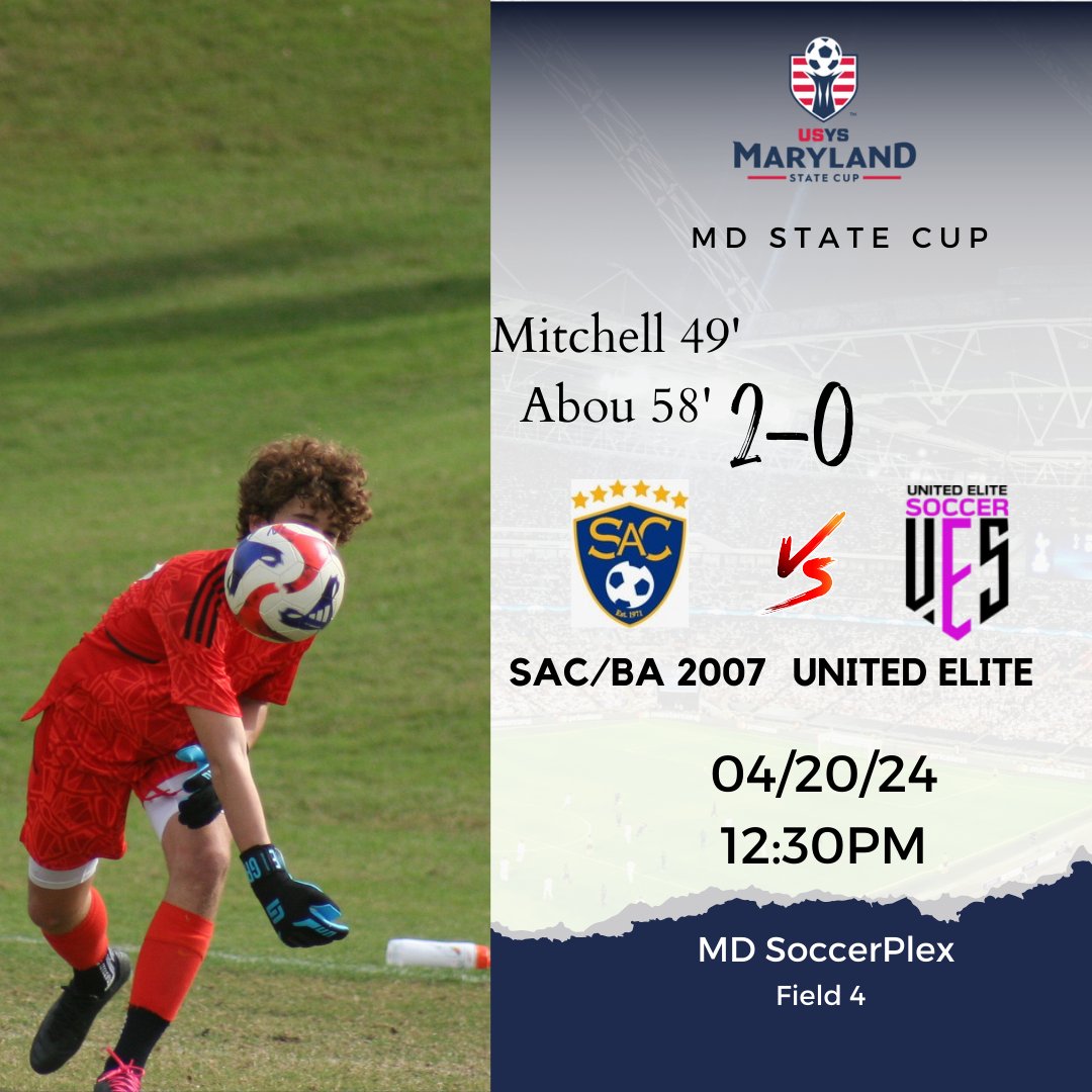 Strong Second half performance with goals by Kris and Bashir moves us on in State Cup.  Next Game tomorrow AM at 8:30 vs BraUsa