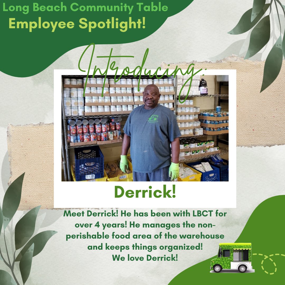 Meet Derrick! He has been with LBCT for over 4 years! He manages the non-perishable food area of the warehouse and keeps things organized!
We love Derrick!

#employeehighlight #lbct #longbeachcommunitytable #staff
