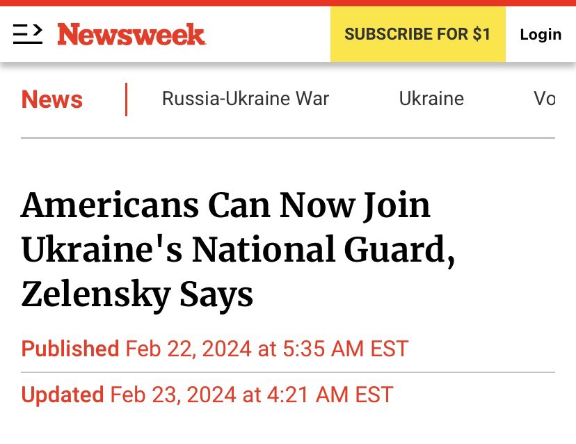 Any American still supporting Ukraine can still join the fight! 

Sign up today!

All members of Congress that voted for the foreign aid package today should be forced to sign up.

You want to put America Last so there shouldn’t be any excuses not to join.

#AmericaFirst