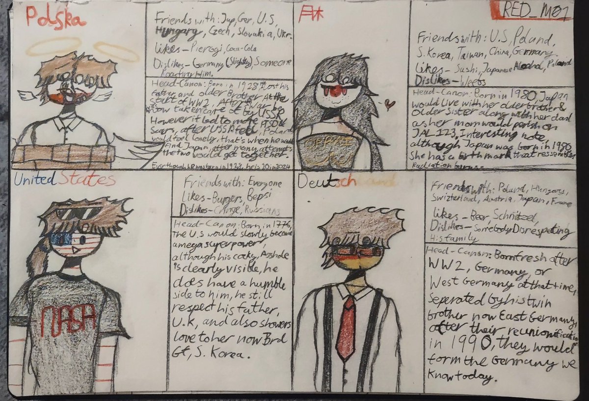 Head-Canons For 🇵🇱🇯🇵🇺🇸🇩🇪 [CountryHumans]

Sorry if some of the Head-Canon paragraphs are short to read or feel like a Countryball comic but it I tried. 😭🥲

#countryhumans #countryhumanspoland #countryhumansjapan #countryhumansunitedstates #countryhumansgermany