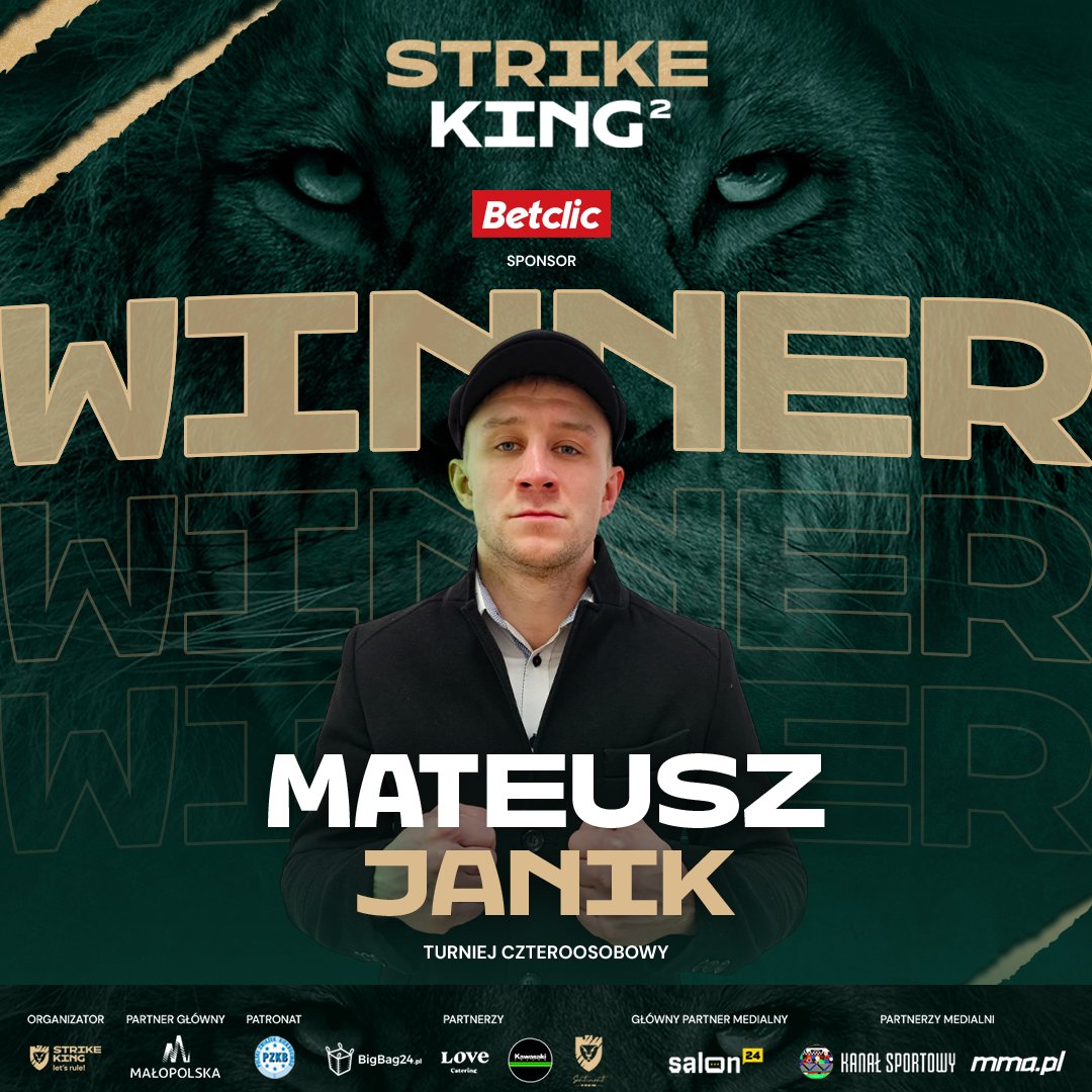 🔥 W finałowej czwartej rundzie zwyciężył Mateusz Janik. 🏆 Tym samym wgrał on turniej czteroosobowy na gali Strike King 2! #StrikeKing2 #StrikeKing #letsrule #k1 #kickboxing #krakow #TurniejCzteroosobowy