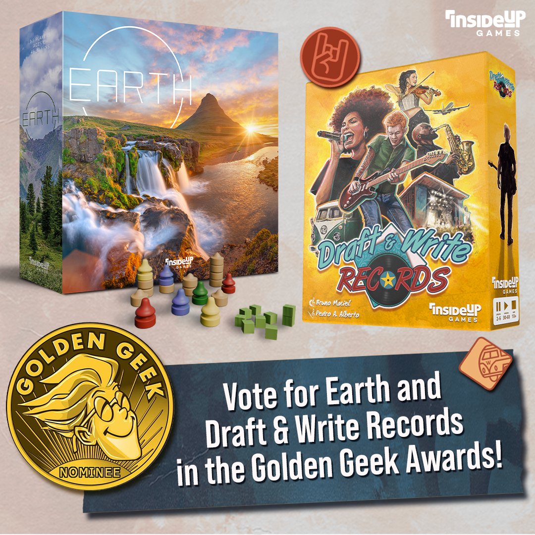 We need your help! 💗 If you love Earth or Draft & Write Records (or both!) we'd love for your vote in this year's Golden Geek Awards. 🏆 Awards like this help our games get played by more people, and more gaming = more fun all around!