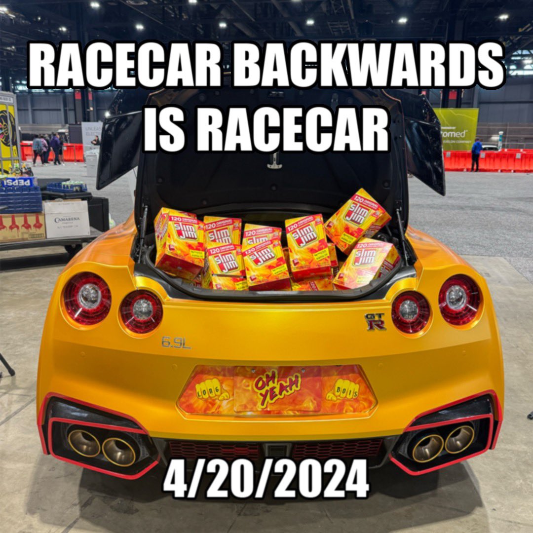 RACECAR BACKWARDS IS RACECAR 4/20/2024