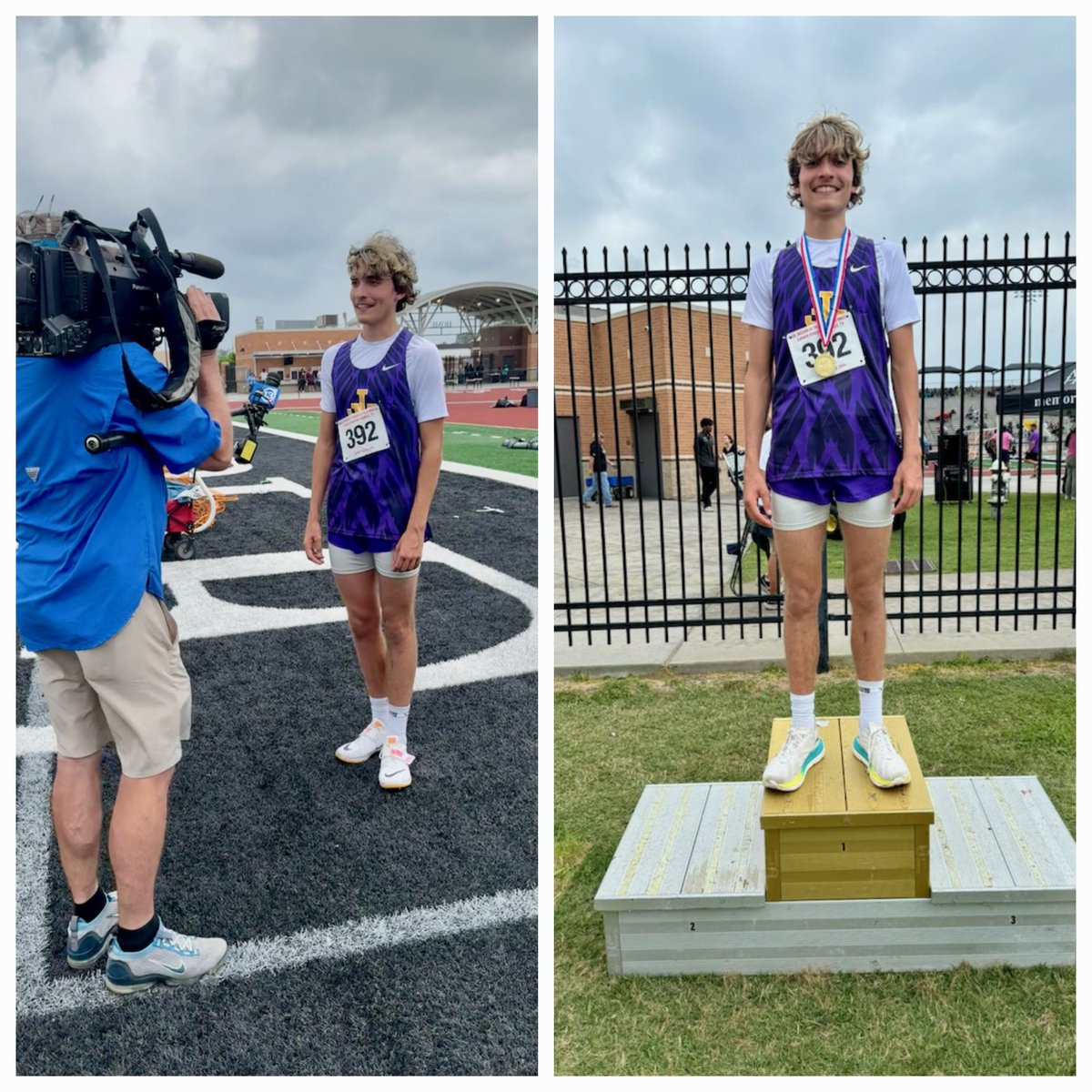 Check out this state bound @JerseyVillageHS Falcon! Landon took 1st at the Regional Track Meet by setting a new school record with a jump of 6'10'. @jvfalconsath @CFISDAthletics