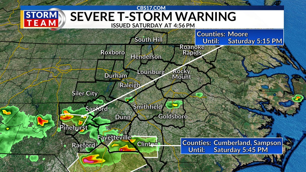 A SEVERE THUNDERSTORM WARNING has been issued for parts of central NC & southern VA. Be aware of hail & damaging wind in these areas. #ncwx