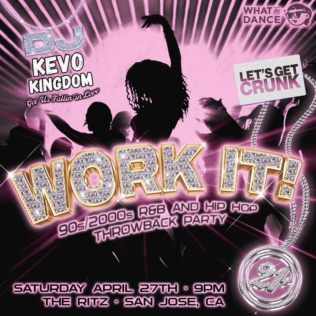 ❗️ WORK IT ❗️

Next week! A night of 90's and 2000's R&B and Hip-Hop jams! Tickets on sale now!

Saturday // 04.27.24 // 9PM // 21+
🎫 l8r.it/5C7K 🎫⁠
⁠
🏷️ #workitdanceparty #danceparty #whatthedance #rnb #hiphop #theritzsj #sanjose #dtsj #sofadistrict
