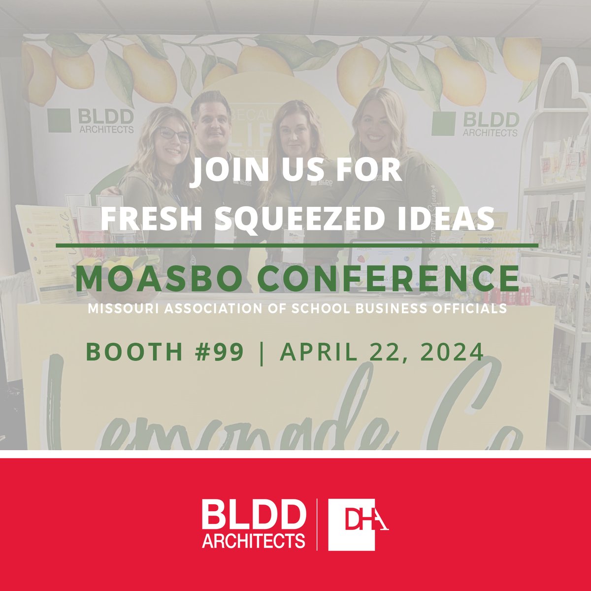 BLDDArchitects's tweet image. Do your district facilities need a refresh? ✨

BLDD is serving up fresh-squeezed ideas in Booth 99 at the MOASBO Conference on Monday, April 22!🍋

🟥 #BecauseLifeDeservesDesign #bldd #MOASBO #K12 #lemonade