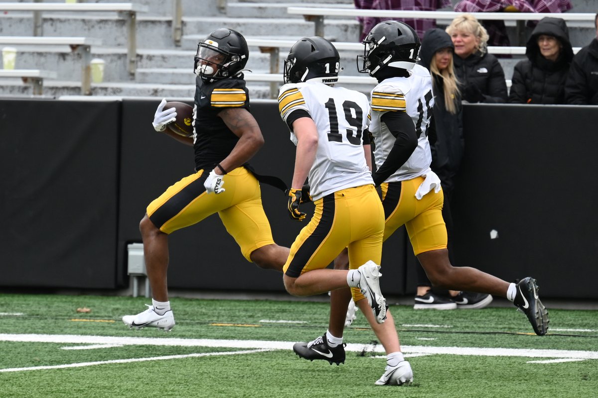 Kamari Moulton (28) and Terrell Washington, Jr. (8) both had tremendous practices today. Hawkeye RB room is loaded.