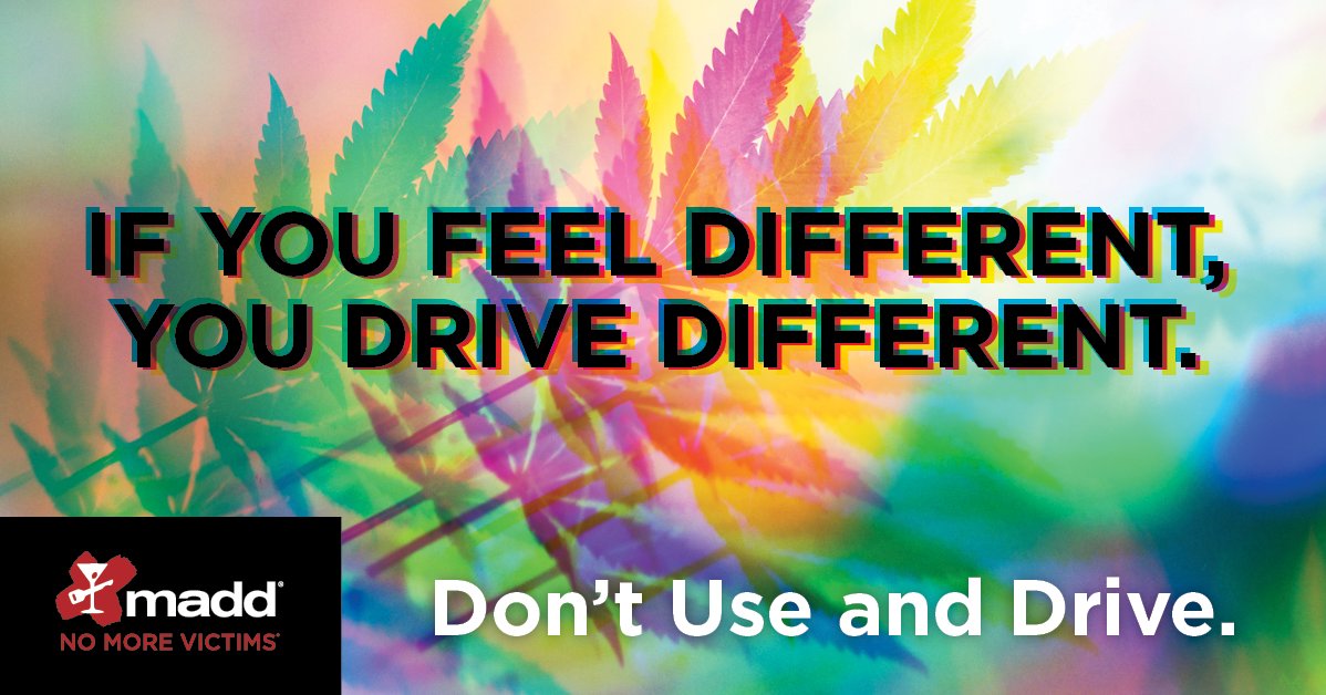 MADDNational's tweet photo. State laws vary across the country, but the one constant is that driving with recreational drugs in your system is illegal everywhere (regardless of the date). #420 #NationalWeedDay #Marijuana #ImpairedDriving #MADD #IfYouFeelDifferent #YouDriveDifferent https://t.co/1eM0HqeumN