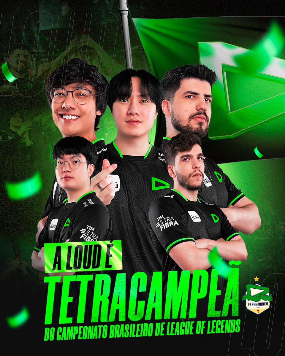 LOUDggPE's tweet photo. GG!! A TUA LOUD GARANTE A VITÓRIA E FAZ HISTÓRIA MAIS UMA VEZ!

A GIGANTESCA SE CONSAGRA TETRACAMPEÃ CONSECUTIVA DO CBLOL!!!
DINASTIA LOUD!!💚

O BRASIL FAZ O L NOVAMENTE!
NOS VEMOS NO MSI NA CHINA!!!

#goLOUD #LOUDWIN https://t.co/Df4SLbGgo1