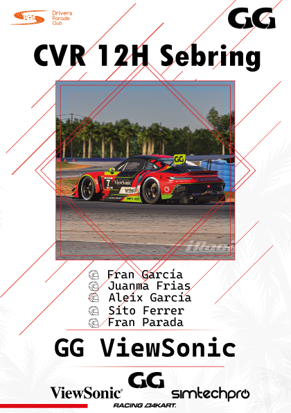GGSimRacing's tweet photo. Empieza la CVR con una espectacular carrera de 12H en Sebring
Nuestros pilotos de iRacing están preparados para dar espectáculo
@ViewSonicES @Simtechpro
-
@Garcia97Fran @JuanmillaA1992 @Aleixgf22 @SitoFerrer22 @Parada_GT
-
@18ManuGonzalez @GG_AFonseca @IvanMoreno21 @alsanso93 https://t.co/UFvbpf6ggr