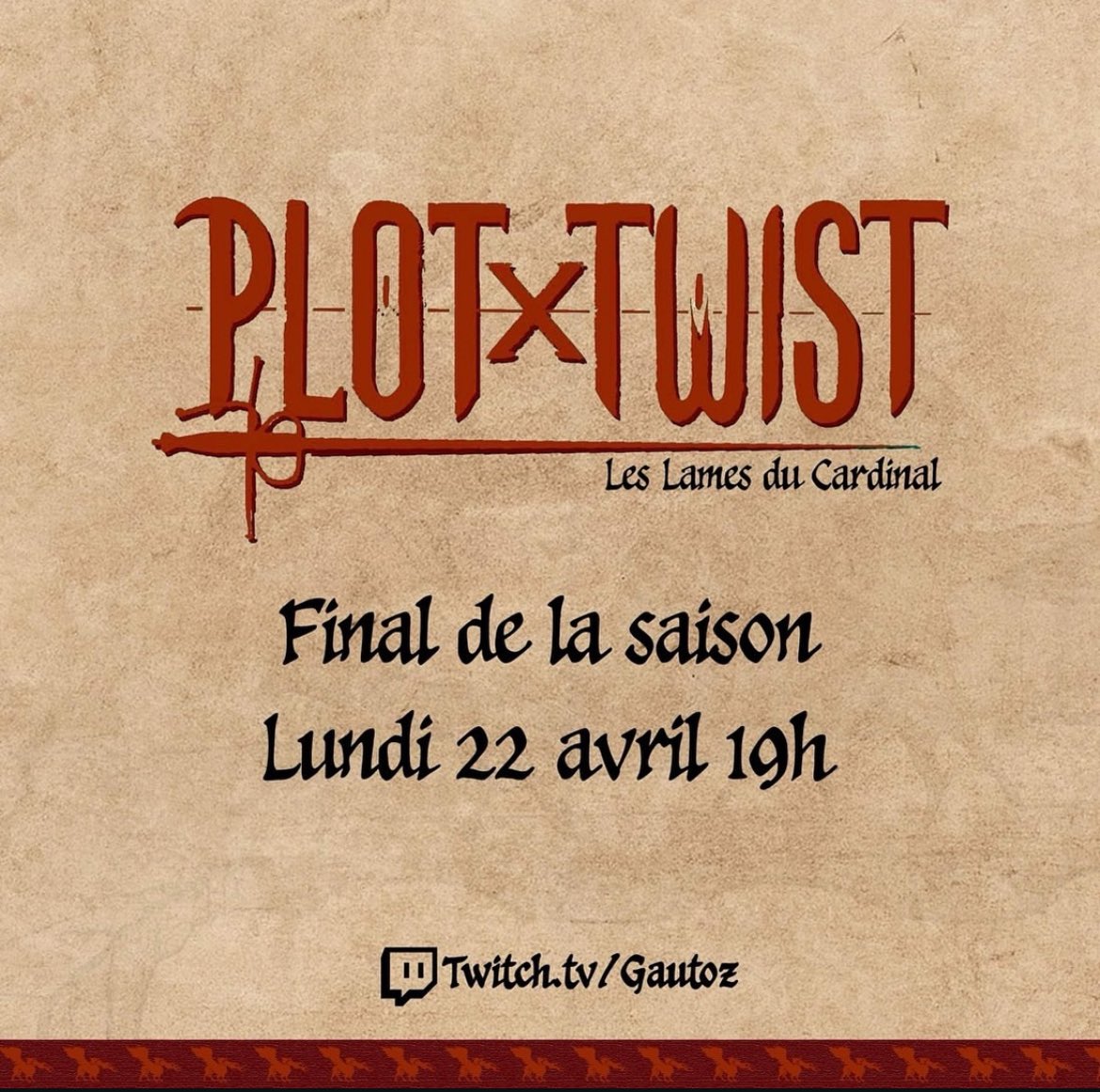 Les copains de Plot Twist font le final de leur première saison lundi 22 à 19h00, alors n'hésitez pas à aller faire un tour pour qu'ils closent ce chapitre en beauté dans l'attente des prochains projets ! #actualplay #jdr