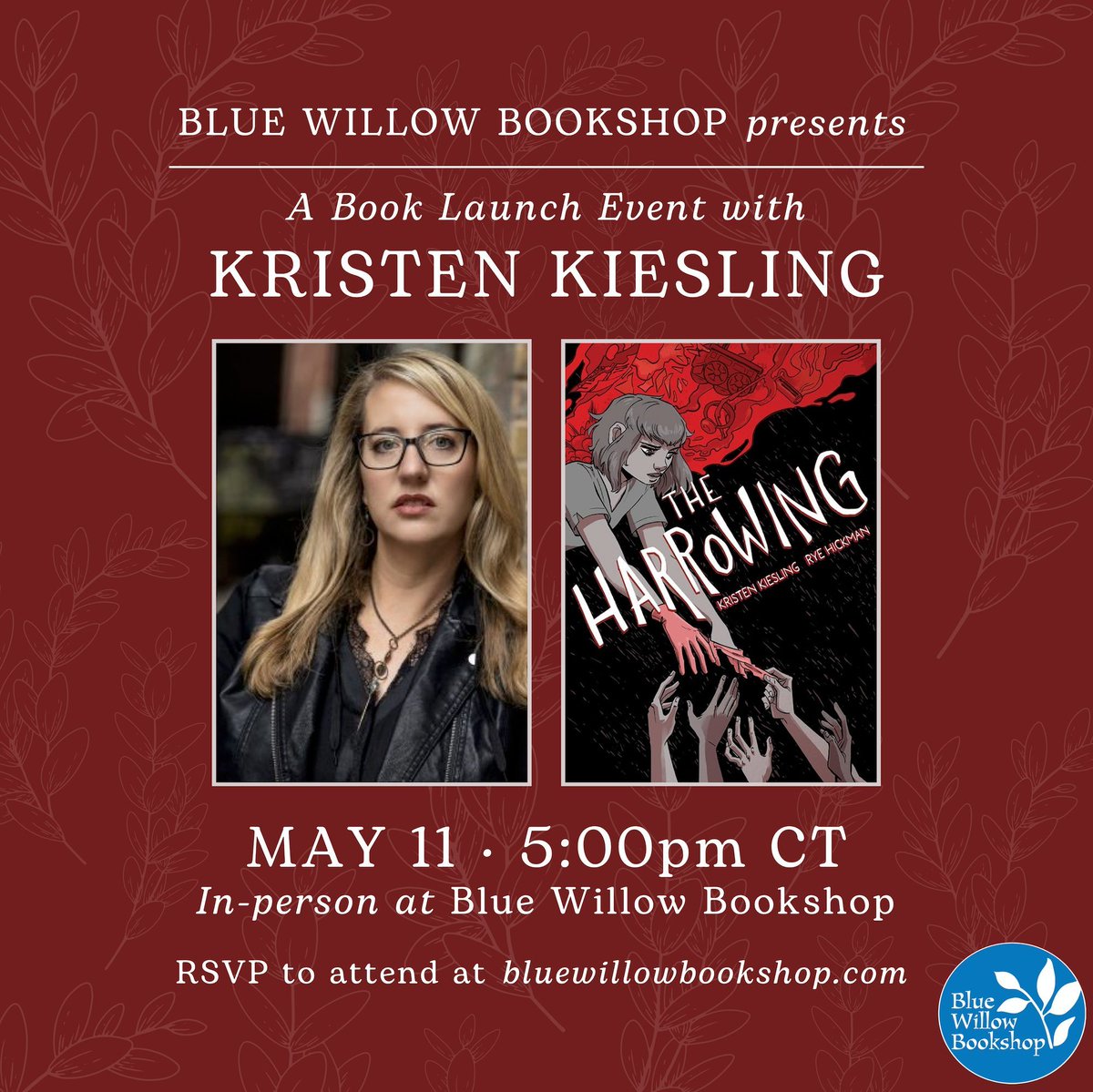 We're looking forward to welcoming award-winning author @KristenKiesling to the bookshop to celebrate her new YA graphic novel, THE HARROWING! Join us to hear more about this original, genre-blending story and meet the author! Details: bluewillowbookshop.com/event/kiesling… @ABRAMSbooks